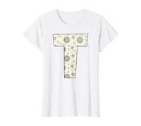 Lettre T Alphabet céleste Initiale Monogramme T-Shirt Graphique avec Valeur, Femme, Blanc, XS