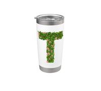 Lettre T de l'alphabet floral initiale rose botanique art verdure Gobelet isotherme en acier inoxydable double paroi