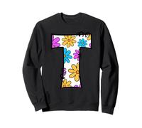 Lettre T Floral Daisy Retro Alphabet Graphic Sweatshirt