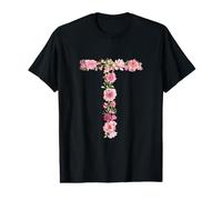 Lettre T Florale avec Monogramme Initiale Cool T-Shirt Graphique avec Valeur