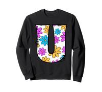 Lettre U Floral Daisy Retro Alphabet Graphic Sweatshirt