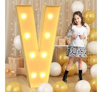 Lettre V géante de 120 cm avec lumières LED, panneau lumineux en mosaïque de chapiteau, spots de lettres LED pour la Saint-Valentin, anniversaire, Noël et Nouvel An