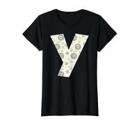 Lettre Y Alphabet céleste Initiale Monogramme T-Shirt Graphique avec Valeur, Femme, Noir, L