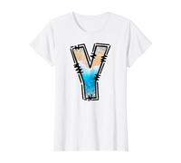 Lettre Y Coastal Alphabet Beach Initiale Monogramme Art T-Shirt Graphique avec Valeur, Femme, Blanc, S