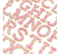 Lettres anglaises de perle de rose champagne 26 avec des strass. Patchs alphabétiques A-Z de perle et de strass à coudre ou à coller. Appliqués DIY pour nom L,M,S,H,A,T,O,X,B,C,D,E,F,G,I,J,K,N,P,Q,R,U