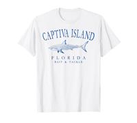 Lettres Bleues arquées rétro de Captiva Island Florida Shark T-Shirt