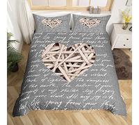 Lettres Caractère Parure de lit Gris Motif Coeur Housse de Couette Ensemble 3 pièces pour Couple Belle Housse de Couette 220 x 240 cm Microfibre Amant Femmes Hommes Chambre Décor, Impression Bois