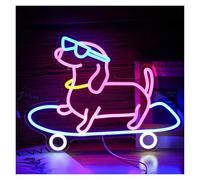 Lettres colorées Intérieur Luminaires Panneau Néon Pour Chien, Skateboard, Lunettes Mignonnes, Lumière LED Pour Chambre À Coucher, Animalerie, Décoration Murale Artistique, 36cm×28.44cm