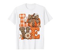 Lettres d'automne rustiques Citrouille léopard Vichy T-Shirt Graphique avec Valeur
