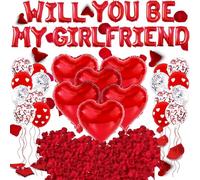 Lettres de Ballons Rouges,Will You Be My Girlfriend Décorations,Ballon de Confession de la Saint Valentin,Accessoires de Saint-Valentin (Rouge)