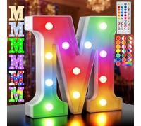 Lettres de l'alphabet à LED, 34 couleurs changeantes avec télécommande, lettre lumineuse M