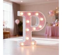 Lettres de l'alphabet lumineuses à DEL à paillettes - Alimentées par piles pour nuit, fête d'anniversaire, mariage de filles, cadeaux de décoration de maison, bar (lettre P) (rose)