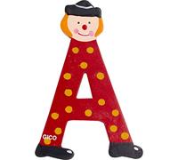 Lettres en bois pour chambre d'enfant - Grande décoration pour la porte - Motif clowns amusants de A à Z - Hauteur : environ 9 cm - Lettre en bois 7361 (A)