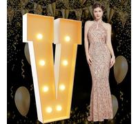 Lettres en V géantes lumineuses pour chapiteau de 1 m - Lettres en mosaïque pour anniversaire, mariage, fiançailles, décorations de fête, cadre à faire soi-même