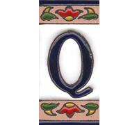 Lettres et chiffres en céramique - Motif piments mexicains - Dimensions des carreaux : 7,5 x 3,5 cm - 3 à 10 cadres (lettre Q)