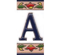 Lettres et chiffres en céramique - Motif piments mexicains - Dimensions des carreaux : 7,5 x 3,5 cm - 3 à 10 cadres (lettre A)