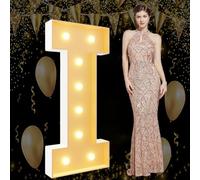 Lettres I géantes lumineuses pour chapiteau de 1 m - Lettres mosaïque géantes pour chapiteau - Pour anniversaire, mariage, fiançailles, décorations de fête - Cadre en mousse prédécoupée