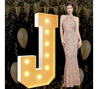 Lettres J géantes lumineuses pour chapiteau de 1,9 m - Lettres mosaïque géantes pour chapiteau - Pour anniversaire, mariage, fiançailles, décorations de fête - Cadre à faire soi-même - Kit de panneau