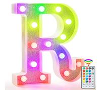 Lettres lumineuses colorées, lettres lumineuses LED à paillettes,18 couleurs changeantes,Cadeau pour filles et femmes,Décorations de fête d'anniversaire, de Noël, de décoration murale de table,R