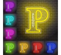 Lettres Lumineuses Néon Alphabet Personnalisée avec Nom,Lumineux Lampe LED Lettre Enseigne Lumineuse Personnalisable pour Fête Anniversaire Mariage Noël Maison Bar Décoration Idee Cadeau,P