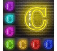 Lettres Lumineuses Néon Alphabet Personnalisée avec Nom,Lumineux Lampe LED Lettre Enseigne Lumineuse Personnalisable pour Fête Anniversaire Mariage Noël Maison Bar Décoration Idee Cadeau,C