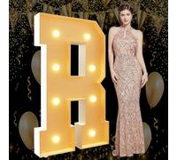 Lettres R géantes lumineuses pour chapiteau de 1,2 m - Lettres mosaïque géantes pour chapiteau - Pour anniversaire, mariage, fiançailles, décorations de fête - Cadre en mousse prédécoupée