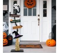 LETUBUYU Décorations d'Halloween | Balai de sorcière en bois éclairé | Décoration d'Halloween effrayante et lumineuse pour porche de sorcière, panneau debout pour intérieur et extérieur