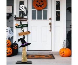 LETUBUYU Décorations d'Halloween | Balai de sorcière en bois éclairé | Décoration d'Halloween effrayante et lumineuse pour porche de sorcière, panneau debout pour intérieur et extérieur