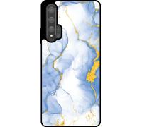 L'étui Smartphonica convient pour Huawei Nova 5T avec impression de marbre bleu clair et or - Coque arrière en TPU Design marbré bleu clair et or
