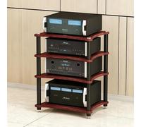 LEUBDIBR Support Audio pour Récepteur Stéréo, Platine Vinyle, Amplificateur | Amortissement des vibrations HIFI, Rangement à étages, Aspect bois moderne, Montage facile(Teak,23.6x18.9x33.5in)