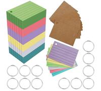 Leucasa 1200 Pièces Flash Cards A8 6 Couleurs Fiches Bristol avec Papier Kraft et Anneau de Reliure Fiche de Revision Impression Recto Verso pour Étudier, Recettes, Cartes Mémo, Fournitures de Bureau
