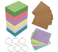 Leucasa 600 Pièces Flash Cards A8 6 Couleurs Fiches Bristol avec Papier Kraft et Anneau de Reliure Fiche de Revision Impression Recto Verso pour Étudier, Recettes, Cartes Mémo, Fournitures de Bureau