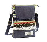 Leuchtbox Petit sac à bandoulière en tissu sac à cosmétiques sac pour téléphone portable pour femmes et jeunes en coton Boho Chic Style Indio Ethno Patchwork Look avec dentelle (vert)