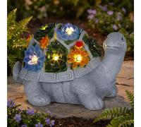 Lampe solaire tortue figure de jardin Deko lampe de jardin gris fleurs multicolore balcon, IP44, batterie, plastique, 1x LED, LxlxH 26x14,8x17 cm
