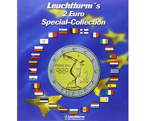 Leuchtturm 302574 Album numismatique Presso - Collection spéciale 2 Euros - 57 Compartiments pour pièces de 2 Euros - avec Set d'autocollants de Drapeaux