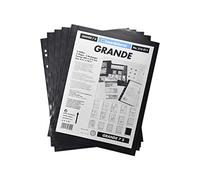 Leuchtturm 314011 Grande Pochettes en Plastique avec 7 Bandes Horizontales pour Timbres, 242 x 312 mm, sans plastifiants ni acides - Noir, Lot de 5