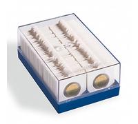 Leuchtturm 315511 KR Boîte en Plastique pour 100 Cadres pour pièces - Bleue, empilable avec Couvercle Transparent, 170 x 110 x 65 mm