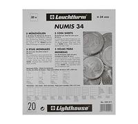 Leuchtturm 338571 Pochettes à monnaie Numis 34-20 compartiments pour pièces de monnaie jusqu'à Ø 34 mm - 2, 5 euros, 10 euros commémoratives - paquet de 5