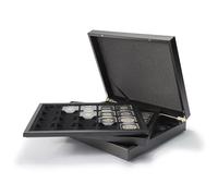 Leuchtturm 347919 Volterra DE Luxe Cassette à Monnaie - 60 Capsules Quadrum / 50 x 50 mm Cadres à Monnaie - Champs carrés - Noir