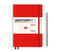 LEUCHTTURM1917 365881 Agenda semainier et bloc-notes 2023, format moyen (A5), 12 mois, rouge, en anglais