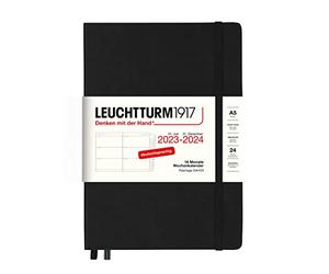 LEUCHTTURM1917 367603 Agenda semainier moyen (A5) 2024, 18 mois, noir, allemand