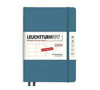 LEUCHTTURM1917 367619 Agenda semainier moyen (A5), 2024, avec cahier supplémentaire pour adresses et anniversaires, bleu pierre, allemand, 12 mois