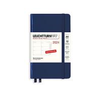 LEUCHTTURM1917 367627 Agenda semainier de poche (A6) 2024, avec carnet supplémentaire pour adresses et anniversaires, bleu marine, allemand, 12 mois