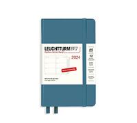 LEUCHTTURM1917 367635 Agenda semainier de poche (A6) 2024, avec carnet supplémentaire pour adresses et anniversaires, bleu pierre, allemand, 12 mois