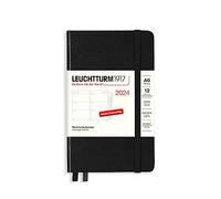 LEUCHTTURM1917 367637 Agenda semainier de poche (A6) 2024, avec carnet supplémentaire pour adresses et anniversaires, noir, allemand, 12 mois