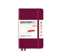 LEUCHTTURM1917 367736 Agenda semainier et bloc-notes de poche (A6) 2024, avec carnet supplémentaire pour adresses et anniversaires, port rouge, allemand, 12 mois