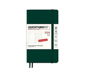 LEUCHTTURM1917 367789 Agenda semainier et bloc-notes de poche 2024, format A6, couverture souple, vert forêt, en allemand, 12 mois
