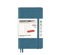 LEUCHTTURM1917 367801 Agenda semainier et bloc-notes de poche, 2024, format A6, couverture souple, bleu pierre, en allemand, 12 mois