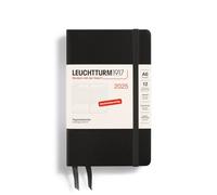 LEUCHTTURM1917 370599 Agenda journalier 2025 de poche, format A6, couverture rigide, planificateur de 12 mois et bloc-notes, 80 g, ligné, noir