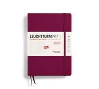 LEUCHTTURM1917 370662 Agenda semainier et bloc-notes 2025, format moyen A5, couverture rigide, pour 12 mois, à pois, rouge port-rouge, en anglais
